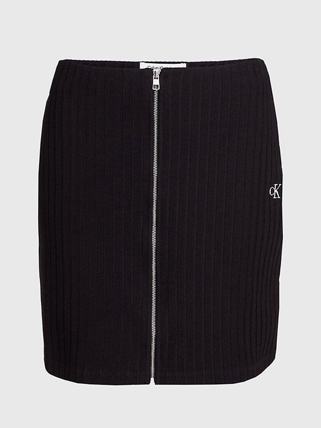 Black Calvin Klein Ribbed Zip-Through Mini Women Skirt | SYCM-14590