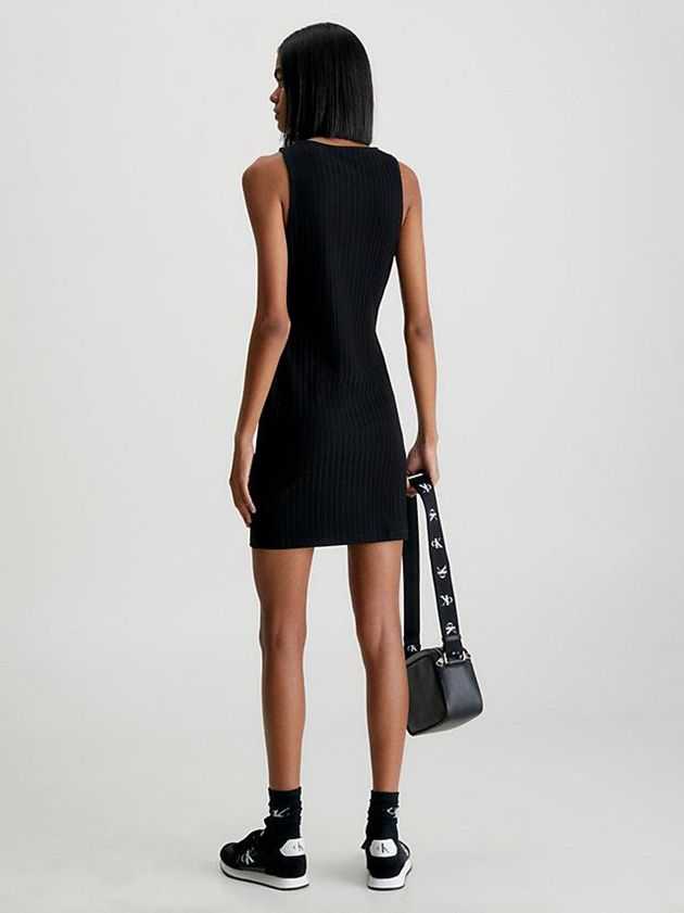 Black Calvin Klein Ribbed Zip-Through Mini Women Dress | BNYJ-95823