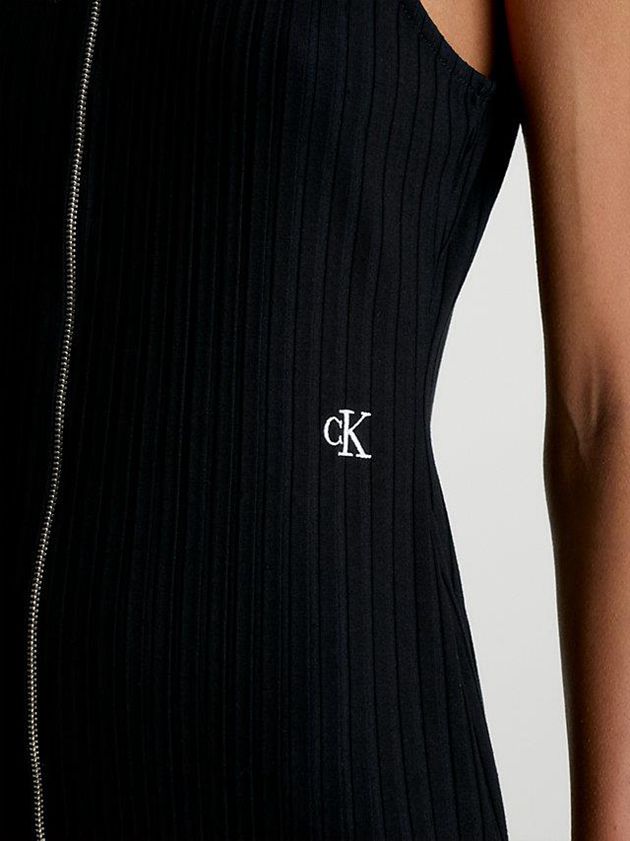 Black Calvin Klein Ribbed Zip-Through Mini Women Dress | BNYJ-95823