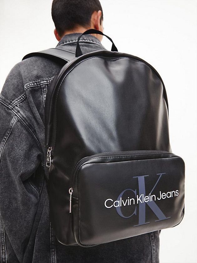 Black Calvin Klein Round Men Backpack | FASB-18547