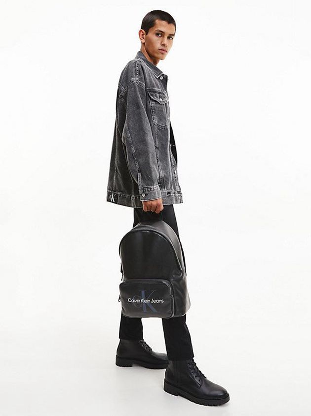Black Calvin Klein Round Men Backpack | FASB-18547
