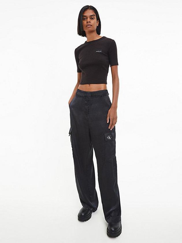 Black Calvin Klein Satin Cargo Women Pants | ABLM-79012