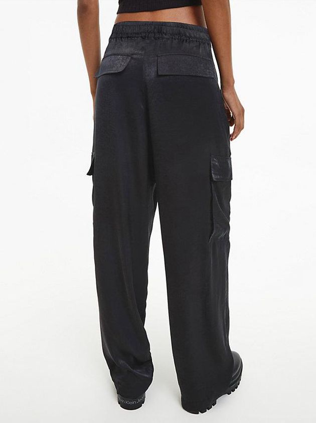 Black Calvin Klein Satin Cargo Women Pants | ABLM-79012