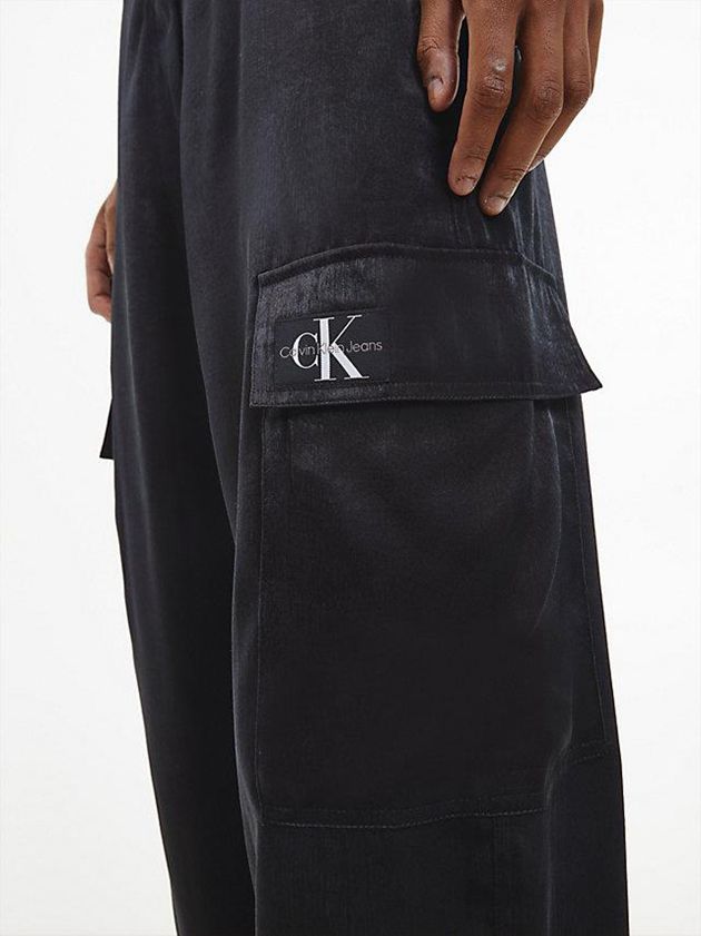 Black Calvin Klein Satin Cargo Women Pants | ABLM-79012