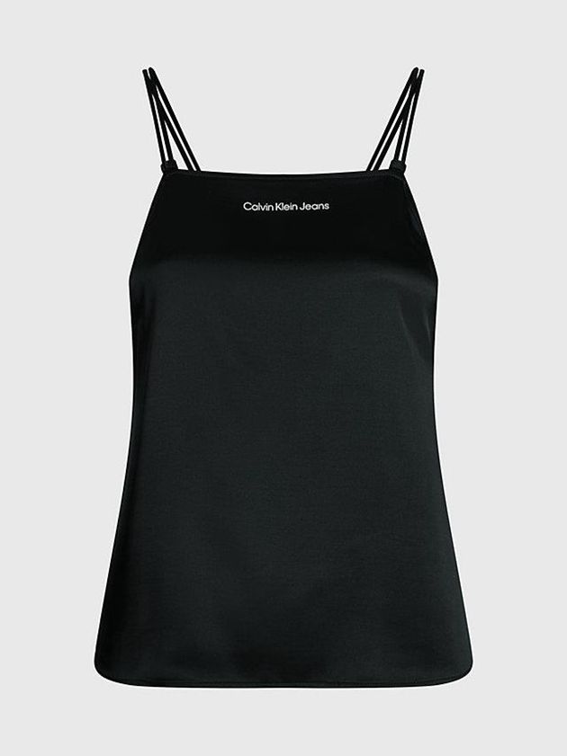 Black Calvin Klein Satin Cross Back Cami Women Top | OECT-01587