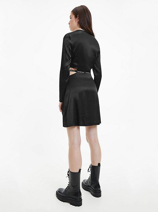Black Calvin Klein Satin Cut Out Mini Women Dress | AXTH-17843