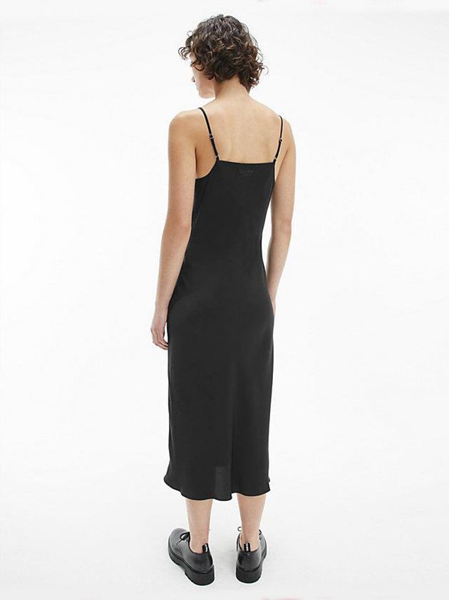 Black Calvin Klein Satin Midi Slip - CK Silhouettes Women Dress | JMRV-25931