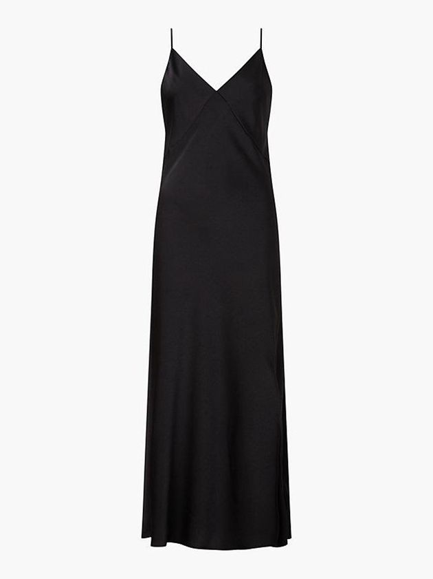 Black Calvin Klein Satin Midi Slip - CK Silhouettes Women Dress | JMRV-25931