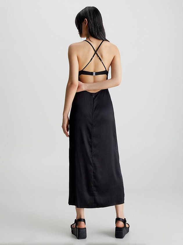 Black Calvin Klein Satin Open Back Maxi Women Dress | UIWD-87360