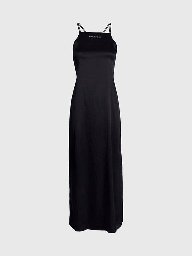 Black Calvin Klein Satin Open Back Maxi Women Dress | UIWD-87360