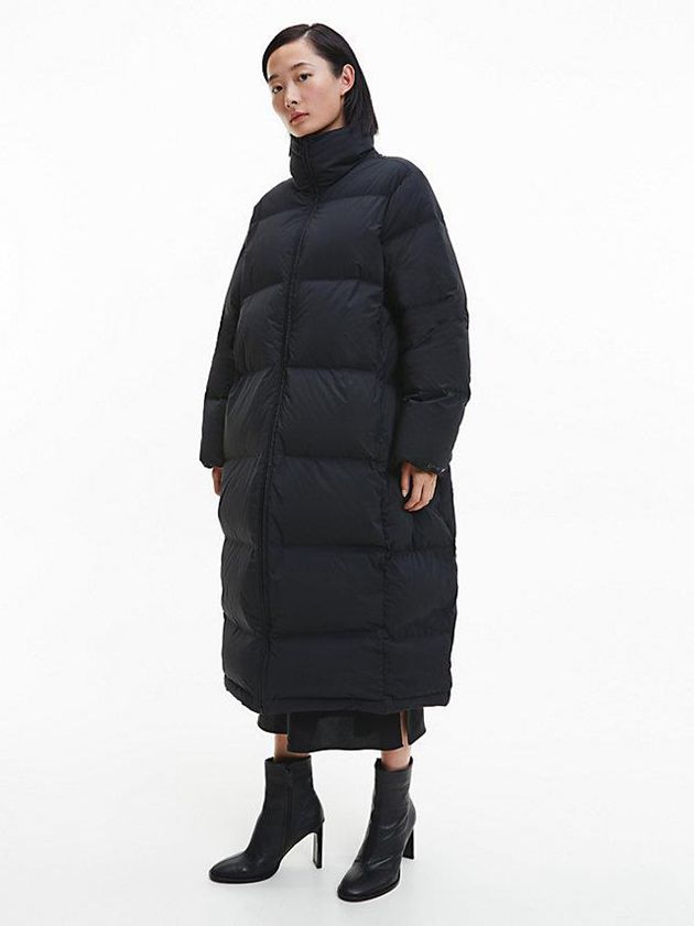 Black Calvin Klein Seamless Down Maxi Women Coat | OVCT-79584