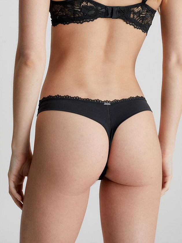 Black Calvin Klein Seductive Comfort Women Thong | DNTF-63475