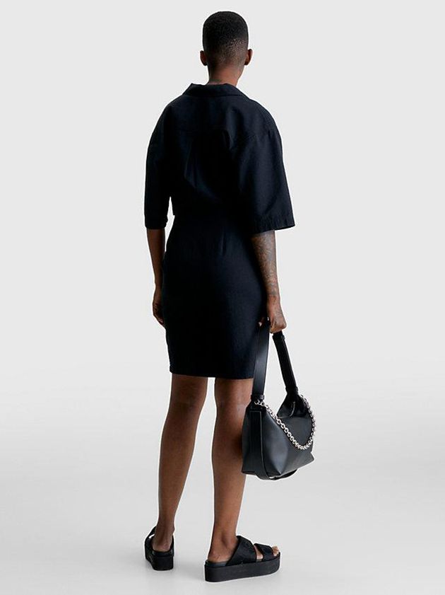 Black Calvin Klein Seersucker Cut Out Shirt Women Dress | INVU-14350
