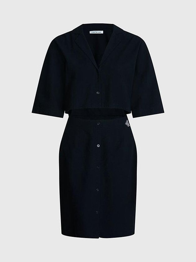 Black Calvin Klein Seersucker Cut Out Shirt Women Dress | INVU-14350