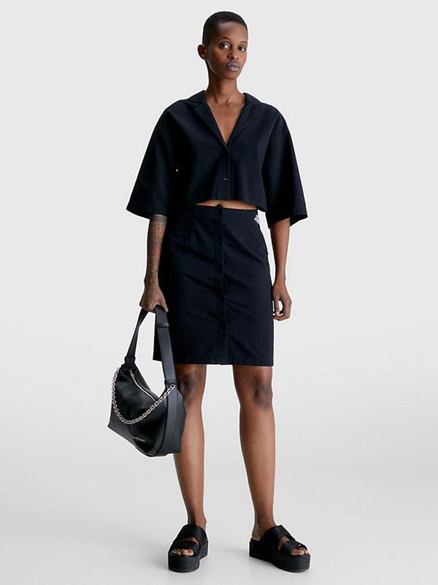 Black Calvin Klein Seersucker Cut Out Shirt Women Dress | INVU-14350