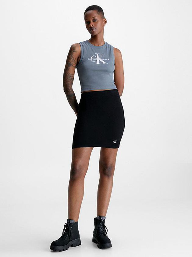 Black Calvin Klein Seersucker Stretch Mini Women Skirt | QMDX-23860