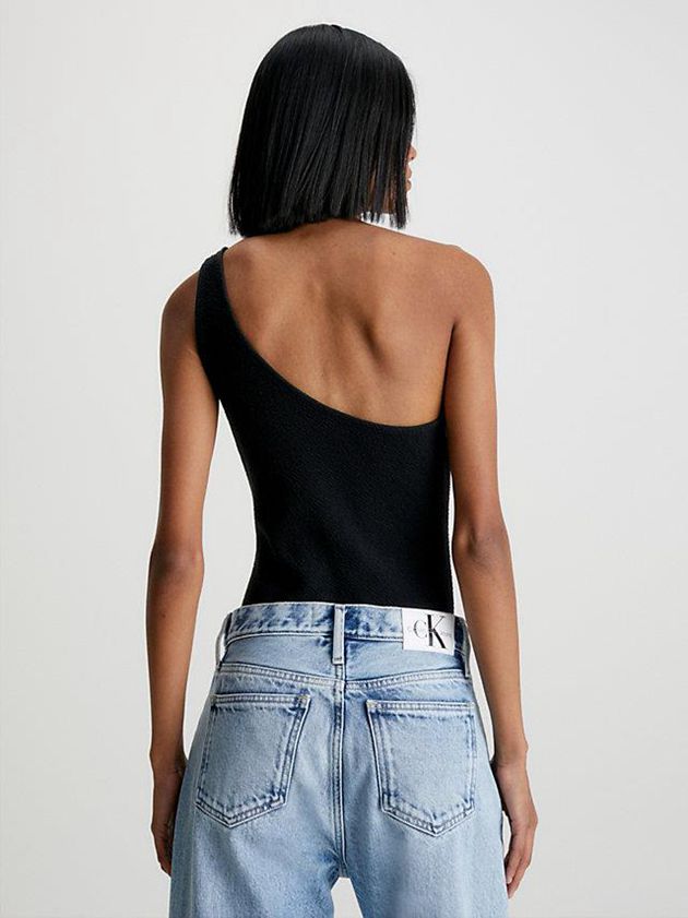 Black Calvin Klein Seersucker Stretch Women Bodysuit | XKFU-06125