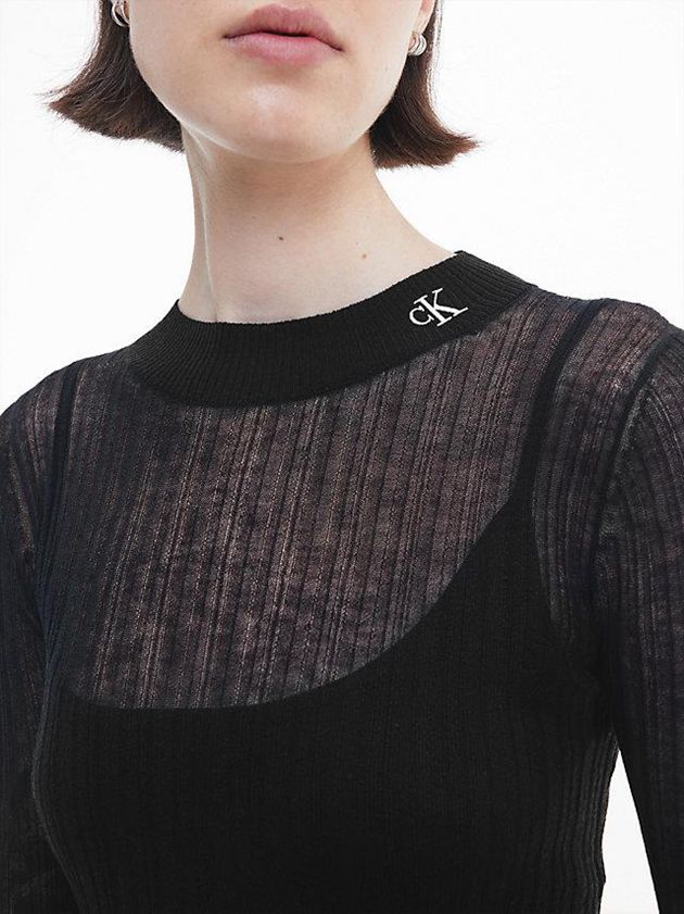 Black Calvin Klein Sheer Knit Double Layer Midi Women Dress | AGUT-98173