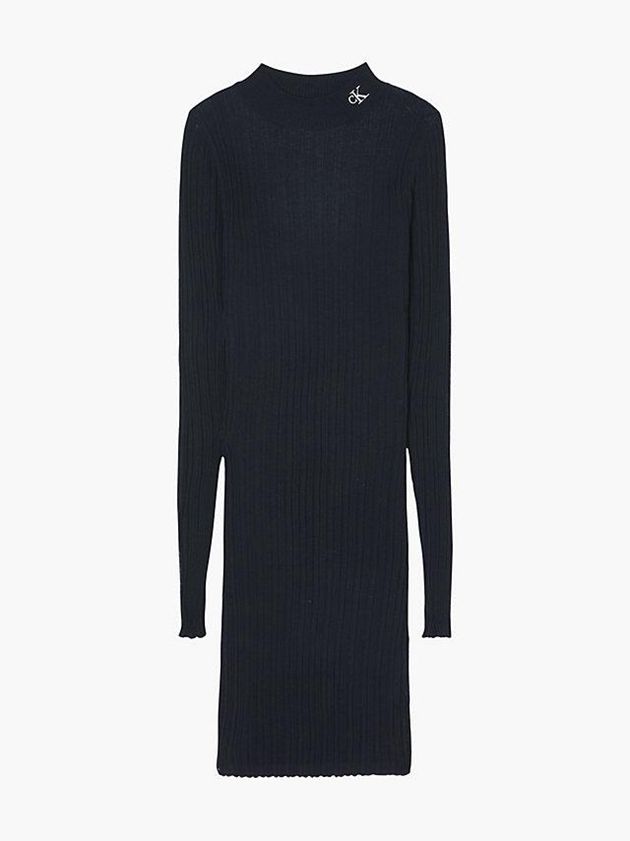 Black Calvin Klein Sheer Knit Double Layer Midi Women Dress | AGUT-98173