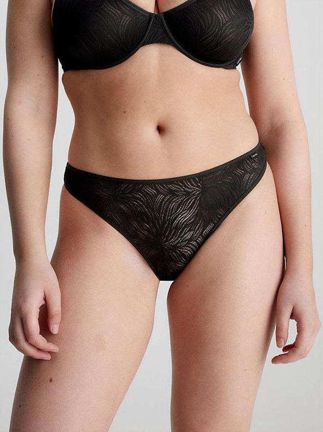 Black Calvin Klein Sheer Marquisette Women Thong | IPWF-53049