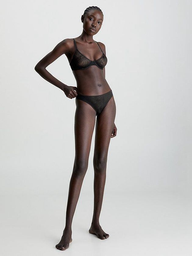 Black Calvin Klein Sheer Marquisette Women Thong | IPWF-53049