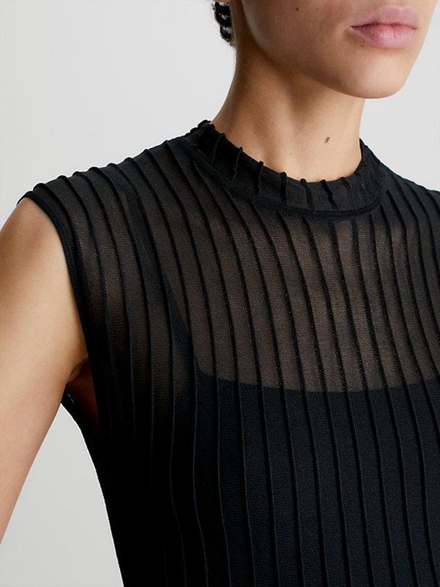 Black Calvin Klein Sheer Ottoman Women Dress | GHJA-17425