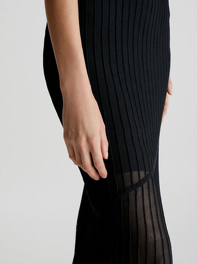 Black Calvin Klein Sheer Ottoman Women Dress | GHJA-17425