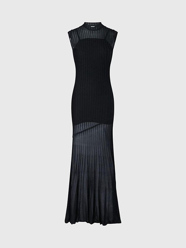 Black Calvin Klein Sheer Ottoman Women Dress | GHJA-17425