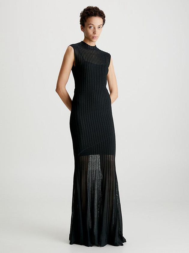 Black Calvin Klein Sheer Ottoman Women Dress | GHJA-17425