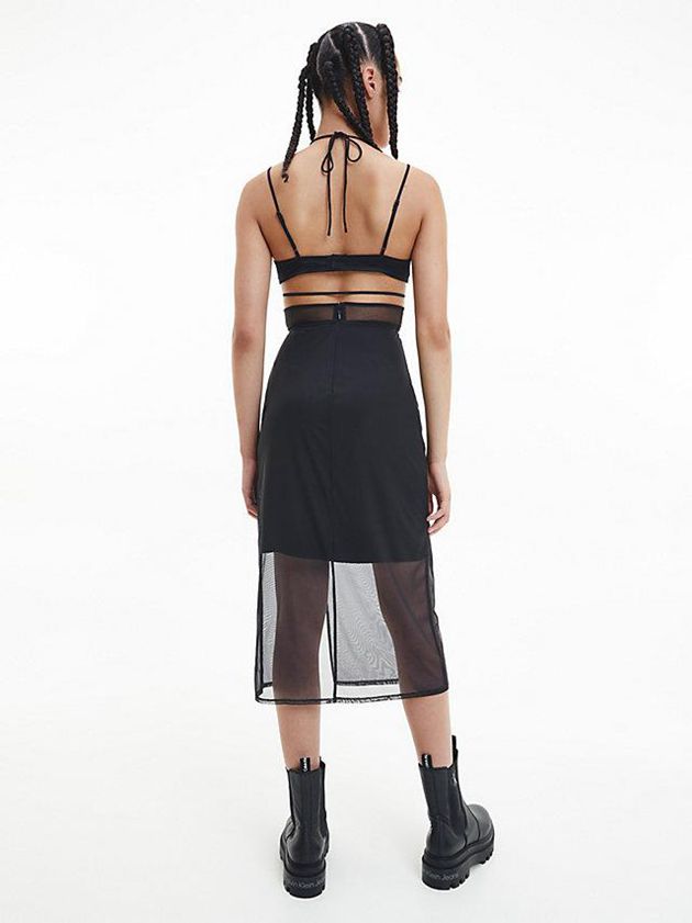 Black Calvin Klein Sheer Panel Bodycon Midi Women Dress | XDYG-21850