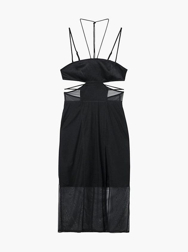 Black Calvin Klein Sheer Panel Bodycon Midi Women Dress | XDYG-21850