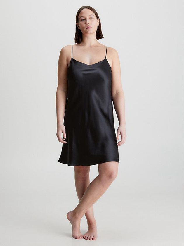 Black Calvin Klein Silk Night Women Dress | DHEF-95680