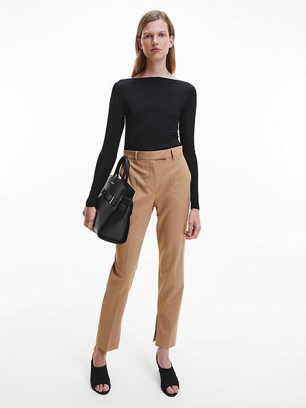Black Calvin Klein Skinny Lyocell Jersey Women Top | RVKS-27481