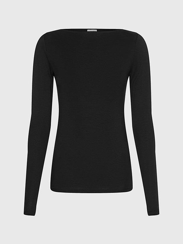 Black Calvin Klein Skinny Lyocell Jersey Women Top | RVKS-27481