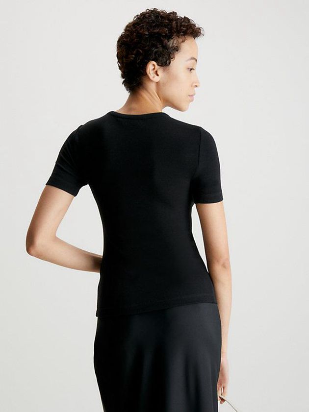 Black Calvin Klein Skinny Modal Ribbed Women T-Shirt | KSJD-29506