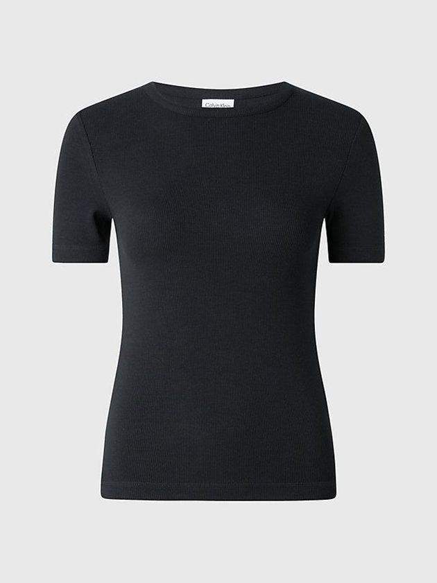 Black Calvin Klein Skinny Modal Ribbed Women T-Shirt | KSJD-29506