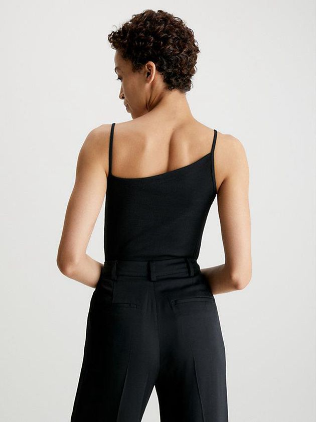 Black Calvin Klein Skinny Ribbed Asymmetric Women Top | DCJN-87216