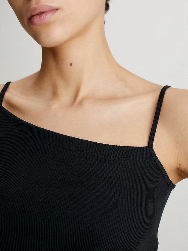 Black Calvin Klein Skinny Ribbed Asymmetric Women Top | DCJN-87216