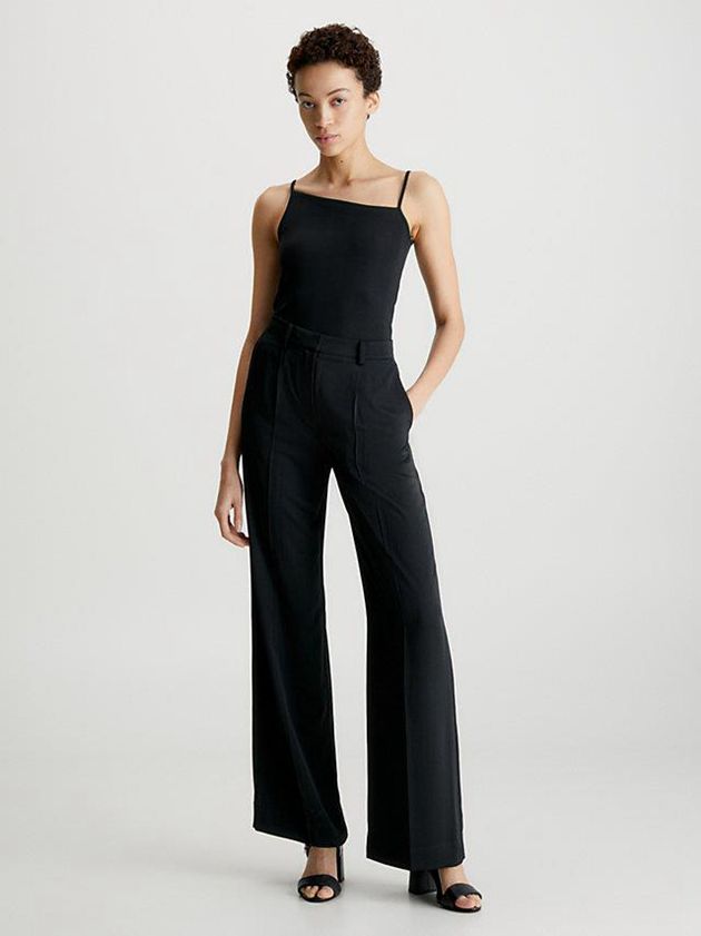 Black Calvin Klein Skinny Ribbed Asymmetric Women Top | DCJN-87216