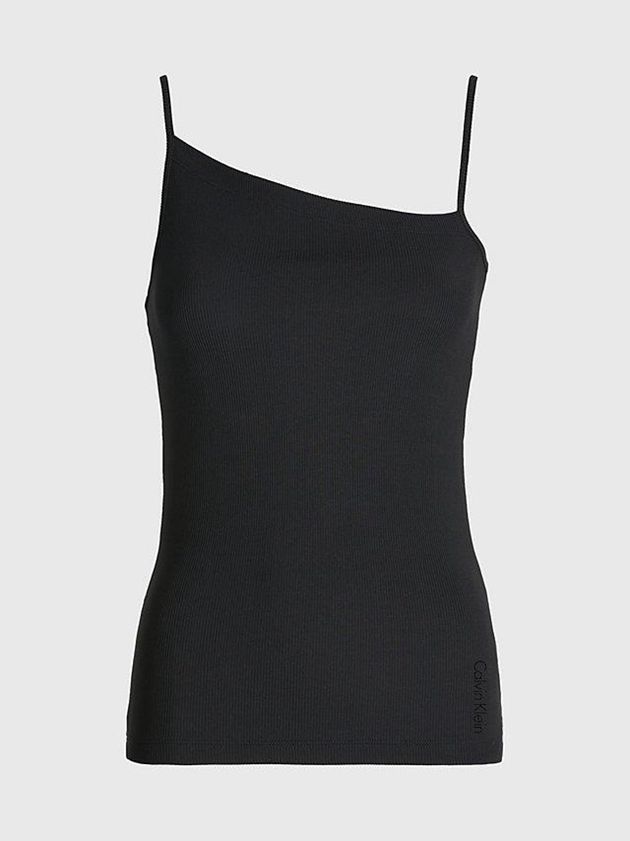 Black Calvin Klein Skinny Ribbed Asymmetric Women Top | DCJN-87216