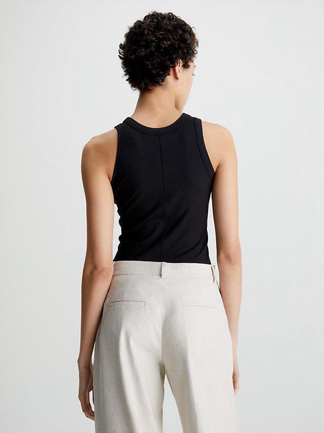 Black Calvin Klein Skinny Ribbed Fitted Tank Women Top | MCIE-80792