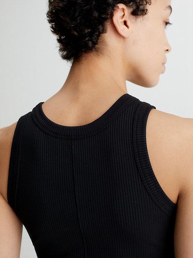 Black Calvin Klein Skinny Ribbed Fitted Tank Women Top | MCIE-80792