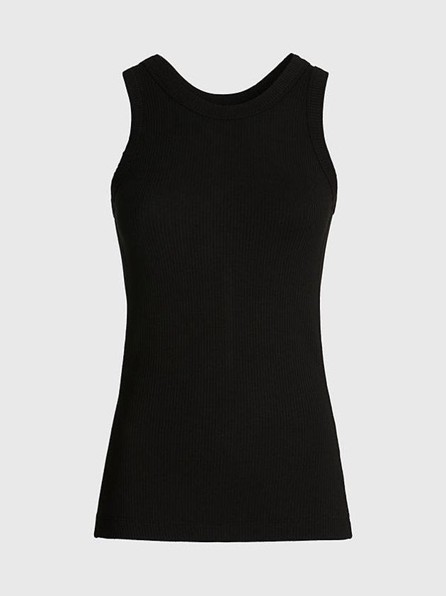 Black Calvin Klein Skinny Ribbed Fitted Tank Women Top | MCIE-80792