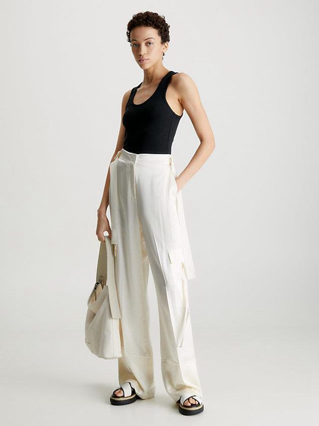 Black Calvin Klein Skinny Ribbed Modal Tank Women Top | TCFP-63052