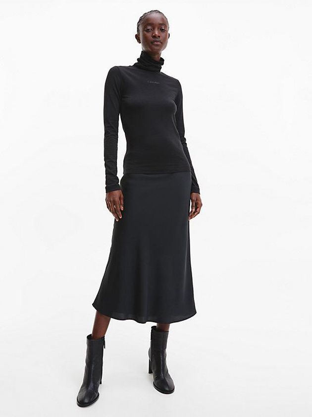 Black Calvin Klein Skinny Roll Neck Women Top | GVEO-48950