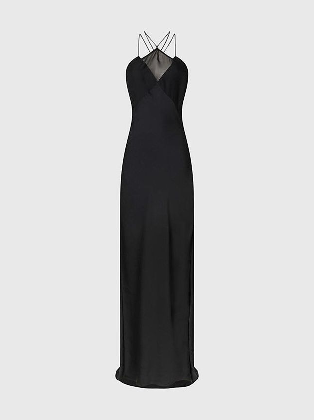 Black Calvin Klein Slim Chiffon Maxi Slip Women Dress | RKNL-16247