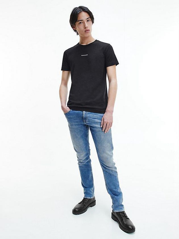 Black Calvin Klein Slim Cotton Men T-Shirt | KHGO-86074