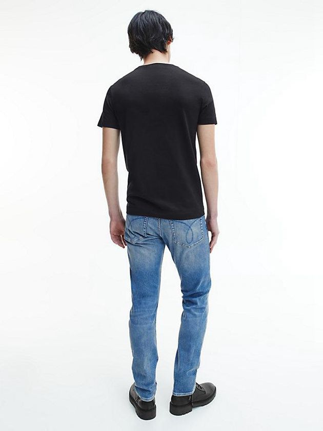 Black Calvin Klein Slim Cotton Men T-Shirt | KHGO-86074