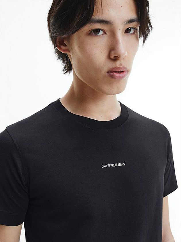 Black Calvin Klein Slim Cotton Men T-Shirt | KHGO-86074