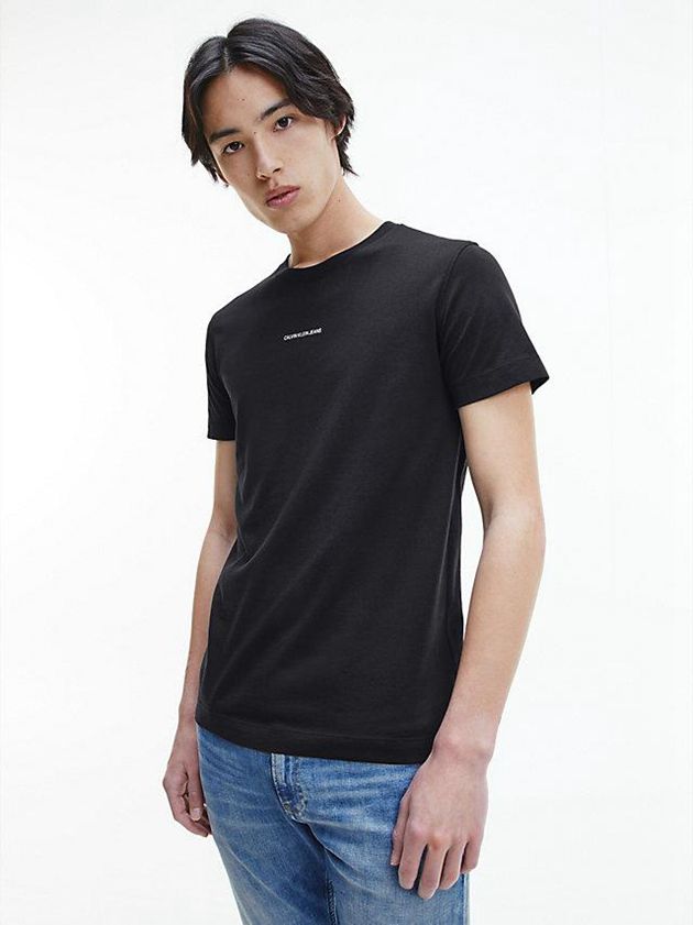 Black Calvin Klein Slim Cotton Men T-Shirt | KHGO-86074